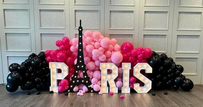 The finished PARIS letters styled at an event by the client